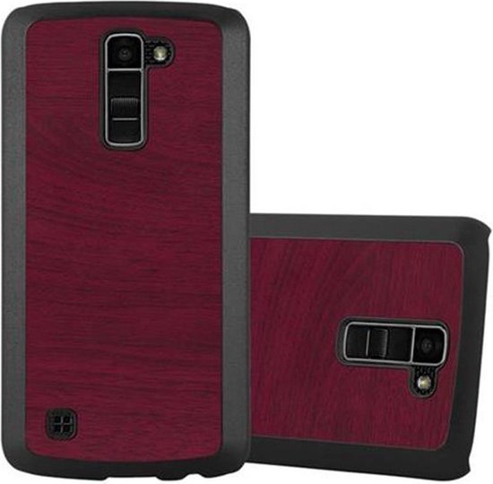 Cadorabo Hoesje voor LG K10 2016 in WOODY ROOD - Hard Case Cover beschermhoes in houtlook tegen krassen en stoten