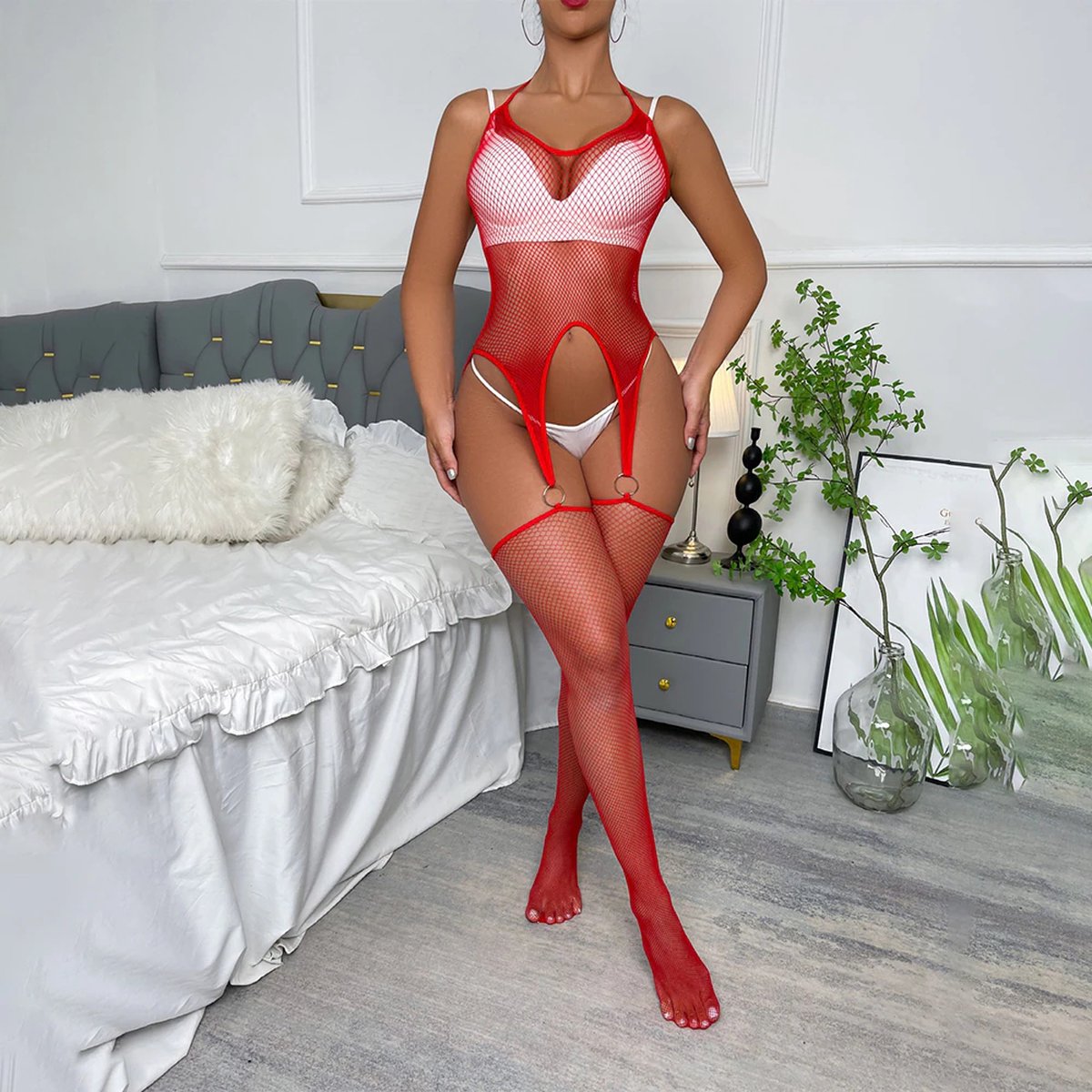Rode bodystocking Star