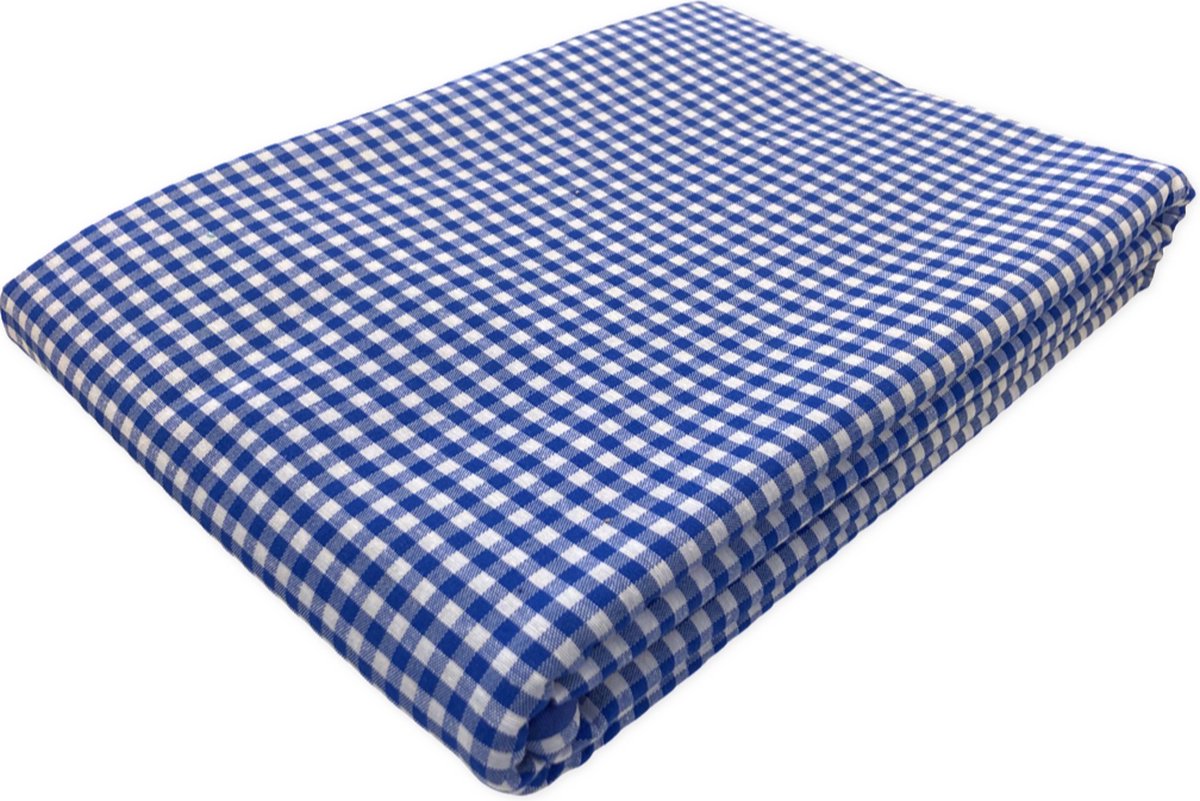 Geruit Tafelkleed Kleine ruit blauw 140 x 400 - boerenbont - picknick - oktoberfest - gezoomd