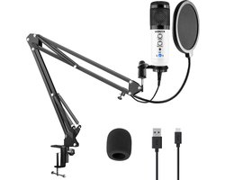 USB microfoon voor pc - Studio microfoon met standaard - Vonyx CMS320 Condensator - Ruisfilter- Wit