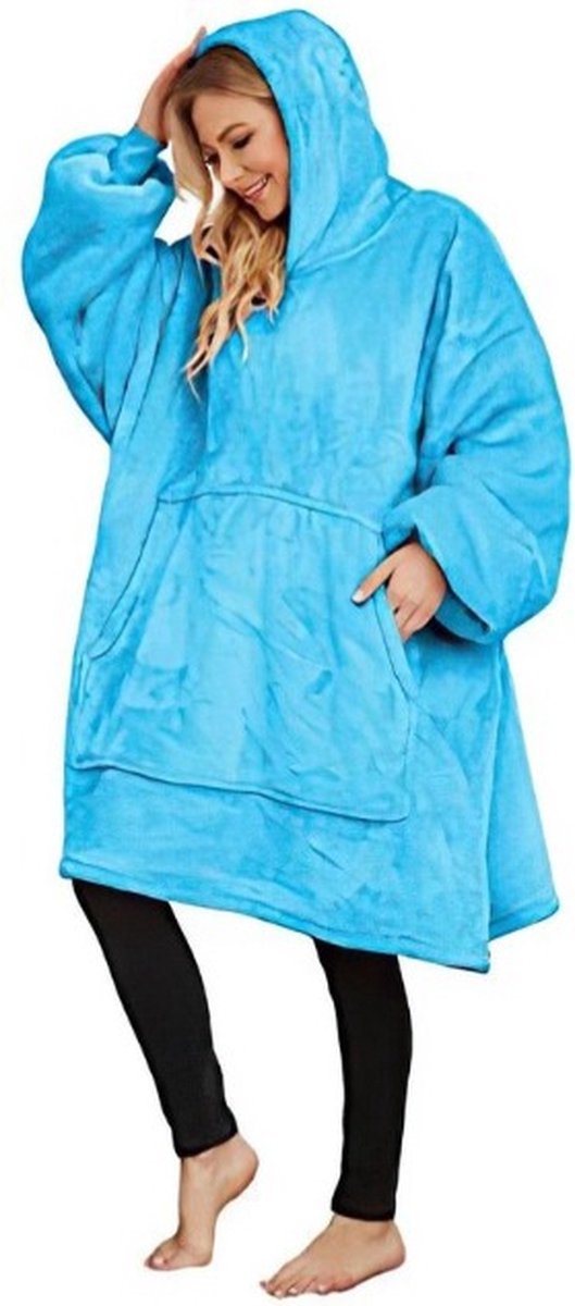 Cuddle Hoodie - Plaid met mouwen - Fleece plaid - Vaderdag cadeau – vaderdag geschenk – vaderdag cadeuapekket - vaderdag cadeautje - Hoodie deken - Hoodie - Licht Blauw — cadeau in Wonen & Interieur - foto 2