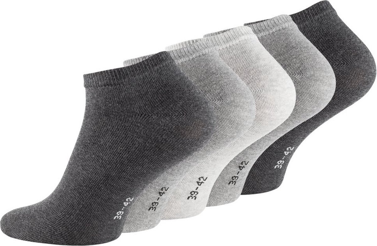 Enkelsokken - Katoenen sokken - Sneaker socks - 5 pack - Vrij van AZO-kleuren - Sport sokken - Zwart - Grijze tinten - Maat 35/38
