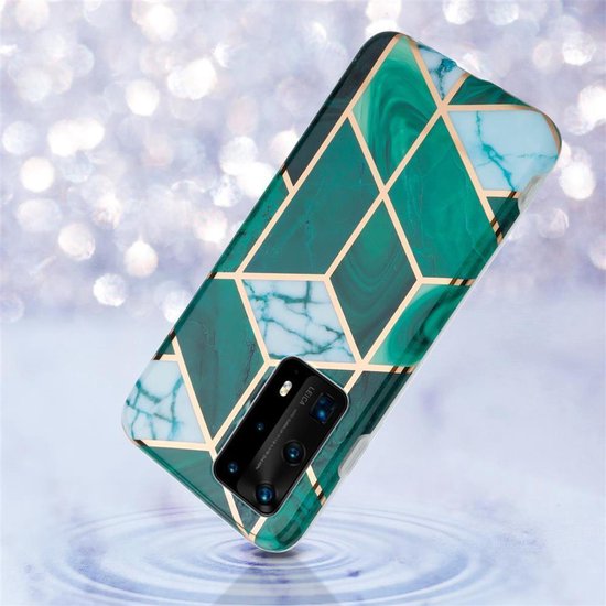 Cadorabo Hoesje geschikt voor Huawei P40 in Donkergroen Wit Goud Marmer No. 6 - Beschermhoes gemaakt van TPU siliconen Case Cover met mozaïek motief