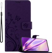 Cadorabo Hoesje geschikt voor Oppo FIND X5 PRO in BLOEMEN DONKER PAARS - Beschermhoes in bloemmotief met magnetische sluiting, standfunctie en kaartsleuven Book Case Cover Etui