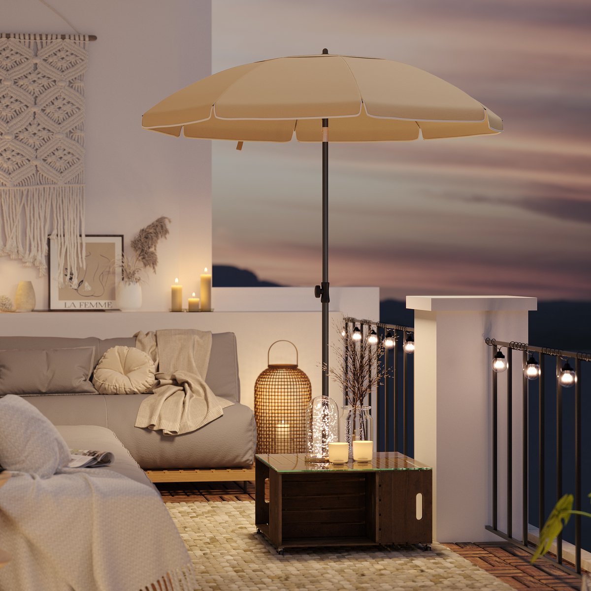 ACAZA Parasol - Strandparasol - Zandbruin - 160 cm diameter - inclusief Draagtas - Rond - Tuinparasol - Kantelbaar - Waterdicht - Terras Parasol voor Appartement - Parasol Strand - Tot 2 Personen – foto 8