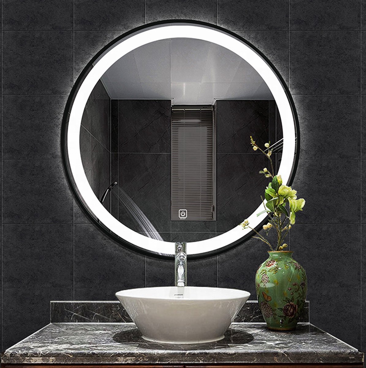 Badkamerspiegel met LED verlichting en Verwarming Zwarte Rand 3 LED standen 80 x...
