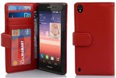 Cadorabo Hoesje geschikt voor Huawei ASCEND P7 in INFERNO ROOD - Beschermhoes met magnetische sluiting en 3 kaartsleuven Book Case Cover Etui