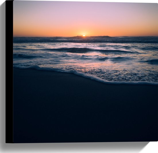 Canvas - Ondergaande Zon bij de Zee - 40x40 cm Foto op Canvas Schilderij (Wanddecoratie op Canvas)