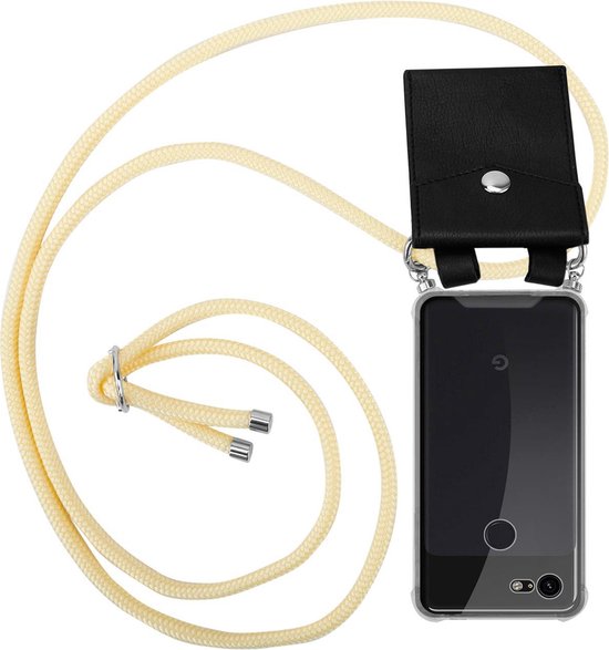 Cadorabo Hoesje geschikt voor Google PIXEL 3 in ROOM BEIGE - Silicone Mobiele telefoon ketting beschermhoes met zilveren ringen, koordriem en afneembaar etui