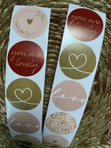 Love - Liefde - Valentijn - Sluitsticker - Sluitzegel - You are lovely - Poeder Rose - Nude - Goud - Rood - Hart / Hartjes / Harten - 5 assorti | Valentijnsdag stickers | | Envelop stickers | Cadeau - Gift | Chique inpakken
