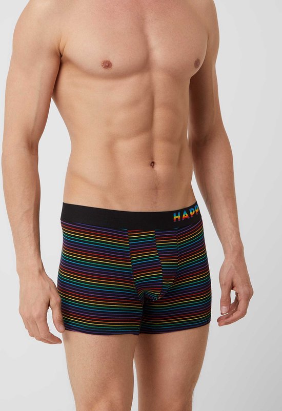 Happy Shorts 2-pack Boxershorts Heren Pride Regenboog Gestreept Zwart - Maat M