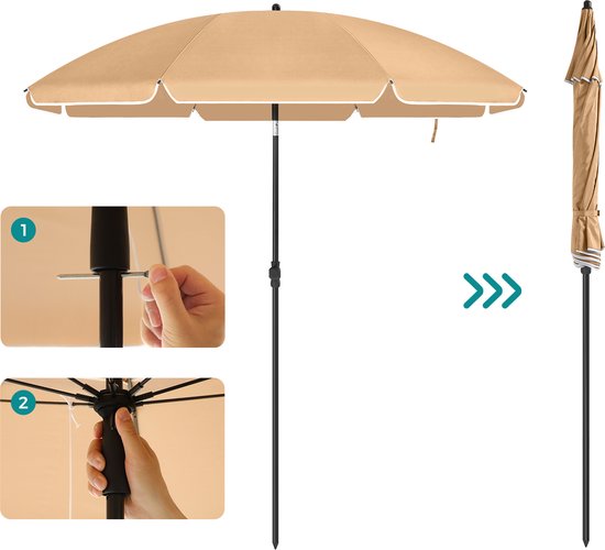 Parasol 180 cm diameter, rond / achthoekige strandparasol, knikbaar,  kantelbaar, met... | bol.com
