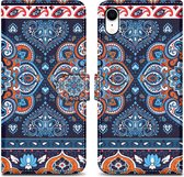 Cadorabo Hoesje voor Apple iPhone XR - Design Blauwe Mandala No. 1 - Beschermhoes Case Cover met magnetische sluiting, standaardfunctie en kaartvakje