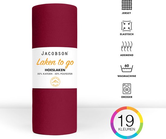Jacobson - Hoeslaken - 120x200cm - Jersey Katoen - jusqu'à 25cm d'épaisseur de matelas - Vin rouge