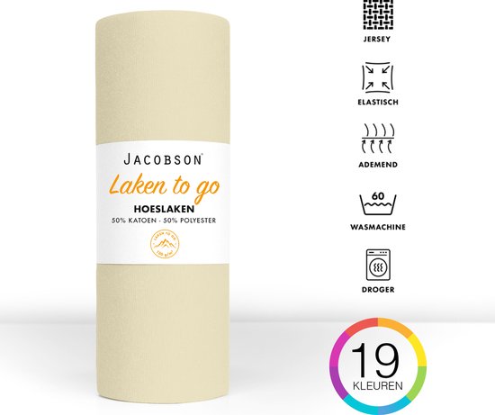 Jacobson - Hoeslaken - 120x200cm - Jersey Katoen - jusqu'à 25cm d'épaisseur de matelas - Natural / Crème