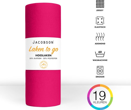 Jacobson - Hoeslaken - 120x200cm - Jersey Katoen - jusqu'à 25cm d'épaisseur de matelas - Rose vif
