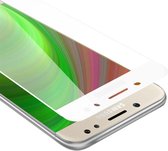 Cadorabo Screenprotector geschikt voor Samsung Galaxy J3 2017 Volledig scherm pantserfolie Beschermfolie in TRANSPARANT met WIT - Gehard (Tempered) display beschermglas in 9H hardheid met 3D Touch