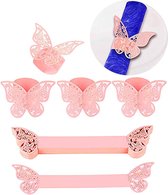 Angels' Vlinders papieren servet ring, 50 stuks 3D laser gesneden servet gespen band voor bruiloft diner party servet tafel festival jubileum restaurant (roze)