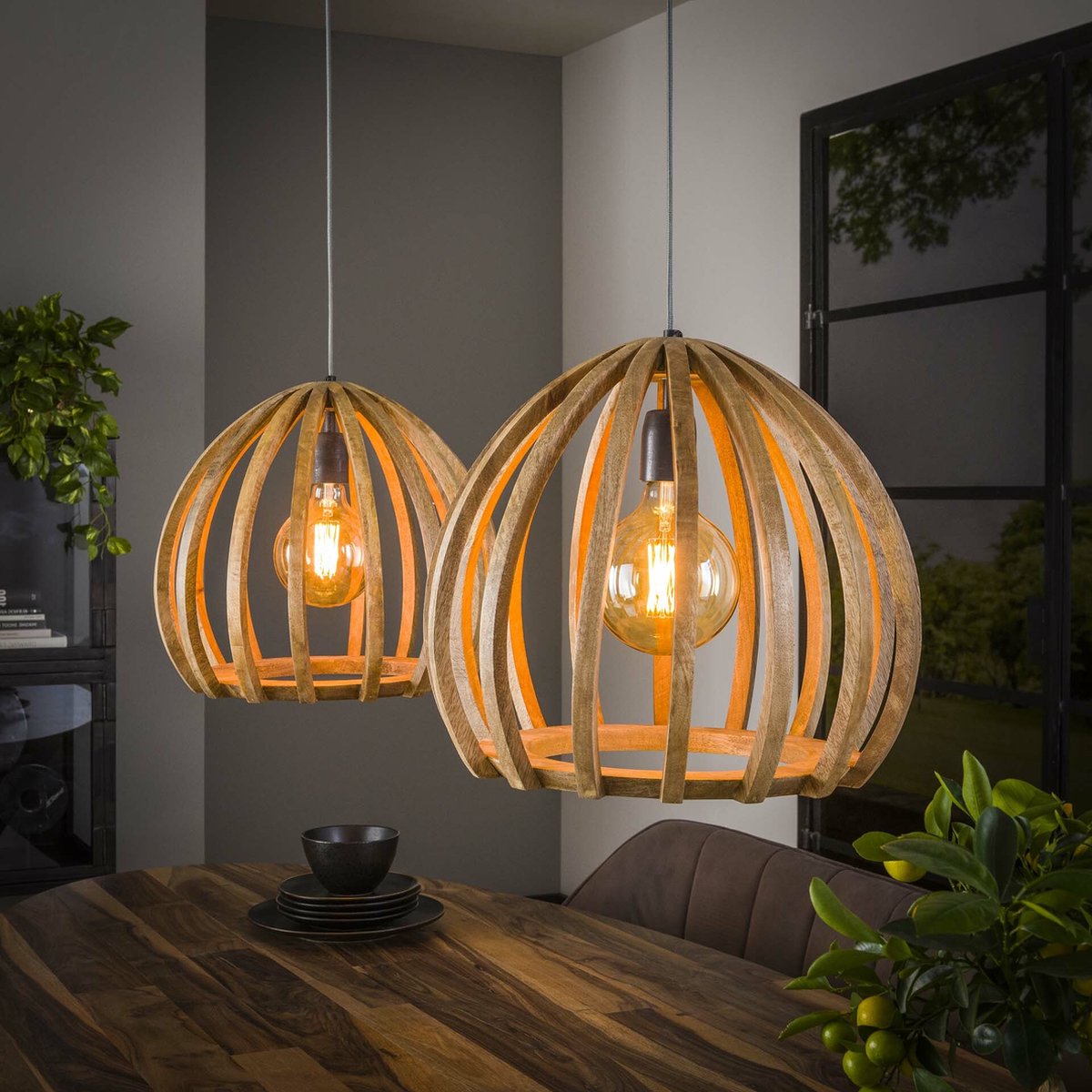 LifestyleFurn Hanglamp 'Benno' Mangohout, 2-lamps
