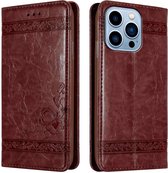 Étui Cadorabo pour Apple iPhone 13 PRO MAX en rouge foncé avec ornements - Étui de protection avec fermeture magnétique, fonction support et poche pour cartes Case Cover Etui