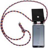 Cadorabo Hoesje voor Huawei P9 in ORANJE BLAUW WIT - Silicone Mobiele telefoon ketting beschermhoes met zilveren ringen, koordriem en afneembaar etui