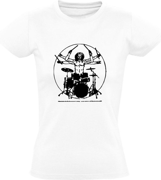 Da Vinci Drummer Dames T-shirt Muziek Band Rock and Roll