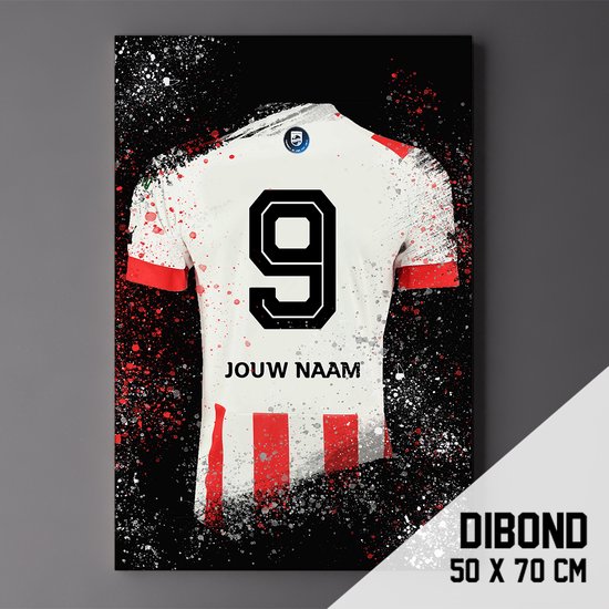PSV Eindhoven - Poster - Schilderij - Voetbal Shirt Op Dibond 50 x 70 cm + ophangsysteem (gepersonaliseerd, naam + nummer)