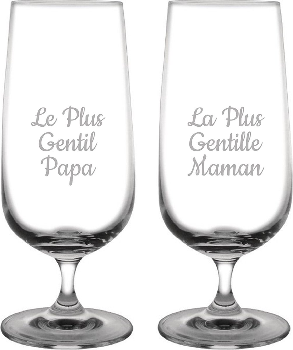 Bierglas op voet gegraveerd - 41cl - Le Plus Gentil Papa & La Plus Gentille Maman