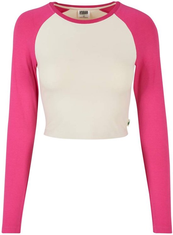 Urban Classics - Organic Cropped Retro Baseball Longsleeve top - 5XL - Ivoorkleurig/Roze