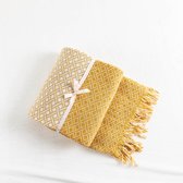 Kleed Malia - Plaid - Warm - Sprei - Deken - Geel met wit _ 130 * 170 cm - Franje