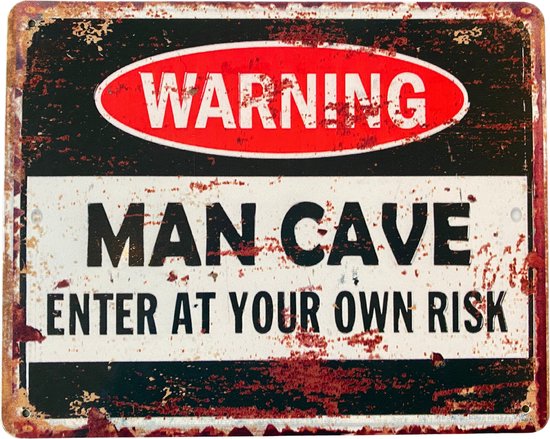 Plaque murale en métal 2D "Attention ! Man Cave" 25x20cm