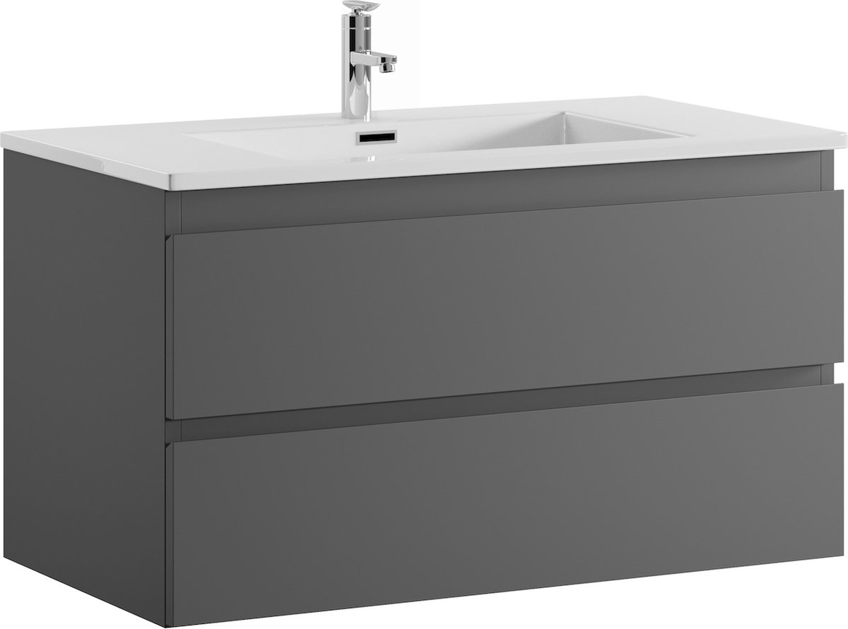 Badkamermeubel Angela 90cm mat grijs - compleet badmeubel met wastafel