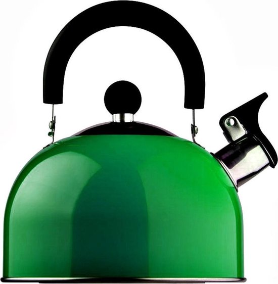 Borvat® | fluitketel | roestvrij staal | 4 liter | Groen gekleurd | waterkoker voor camping/caravan/camper | inductie en gas | met fluit