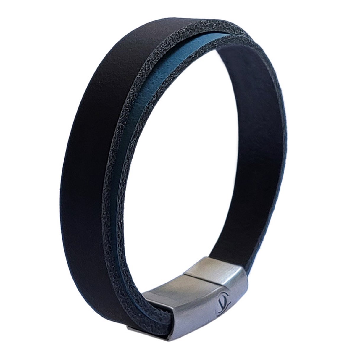 As armband Double schuifsluiting zwart-blauw 18 cm