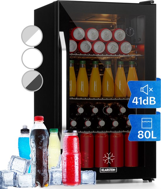 Drankkoelkast 80L Klarstein Beersafe XXL, Bierkoelkast Minibar met Glazen Deur, Stil, Verstelbare Schappen, 3-10°C