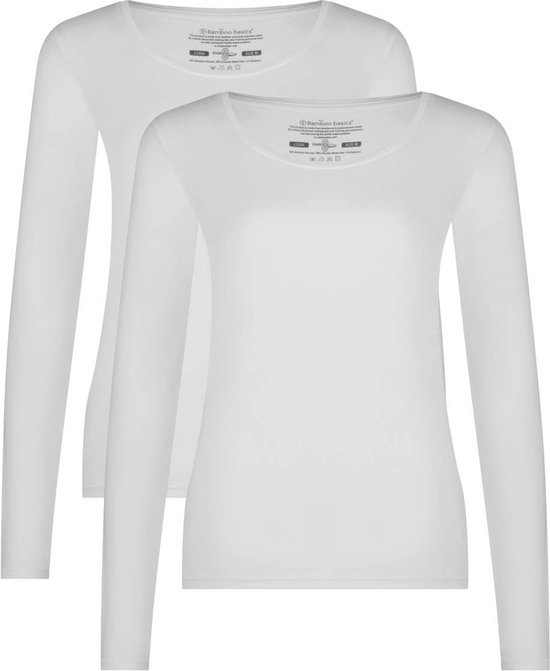 Comfortabel & Zijdezacht Bamboo Basics Luna - Bamboe T-Shirts (Multipack 2 stuks) Dames - Lange Mouwen - Wit - L