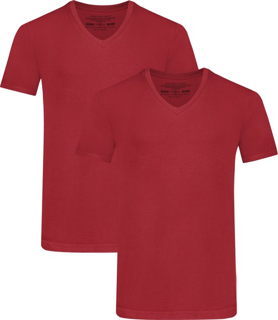 Confortable et soyeux Bamboo Basics Vance - T- Shirts en Bamboe Col en V(Multipack 2 pièces) Homme - Manches Courtes - Rouge Bordeaux - XXL