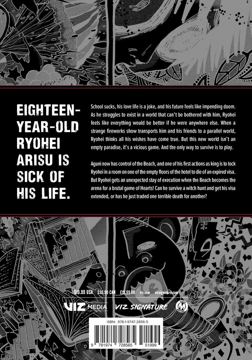 Achterkant van de manga Alice in Borderland, Volume 3, met tekst en illustraties.