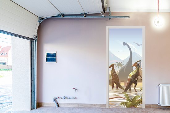 Sticker de porte dinosaures - Décoration chambre d'enfant - Dinosaurus - Paysage - Tropical - Enfants - Garçons - 90x215 cm - Décoration chambre