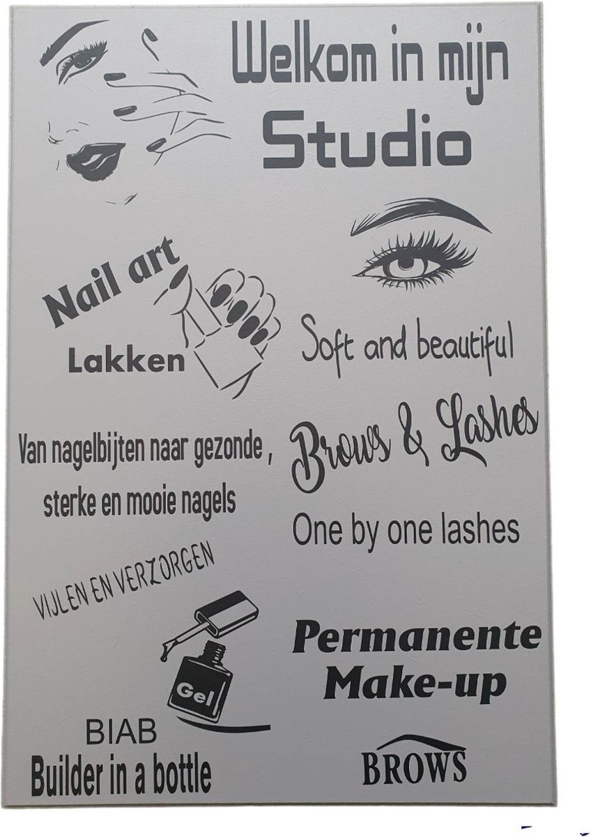 Tekst bord - Spreuken bord Welkom in mijn studio - Nagel - stylist - Wenkbrauw - Quote - Wimpers - Verzorging - Salon - Beauty