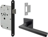 Deurklink Vierkant Rome - Zwart - Ø50mm - Met Insteekslot (Inclusief Vierkante Sluitplaat) - Mat zwarte deurkruk