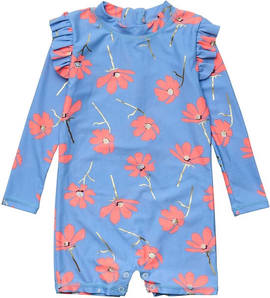 Snapper Rock - UV Zwempak voor baby's - Lange mouw - Beach Bloom - Blauw/Roze - maat 0 (< 68cm)
