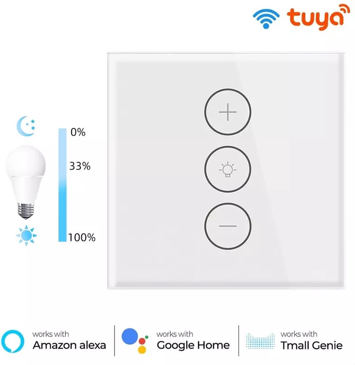 Slimme Dimmer schakelaar met glasplaat Inbouw SmartLife Tuya App