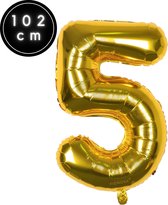 Fienosa Cijfer Ballonnen - Nummer 5 - Goud Kleur - 101 cm - XL Groot - Helium Ballon - Verjaardag Ballon
