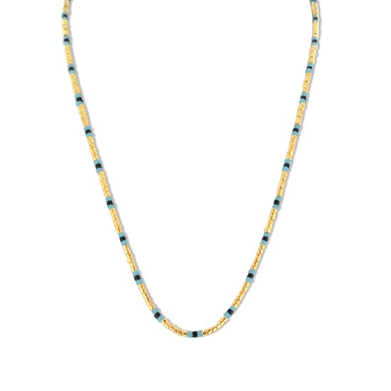 CO88 Collection 8CN- Perles Collier Perles Miyuki 45cm - Turquoise Or - 38+7cm - Epaisseur 1.8mm - Acier - Couleur Or