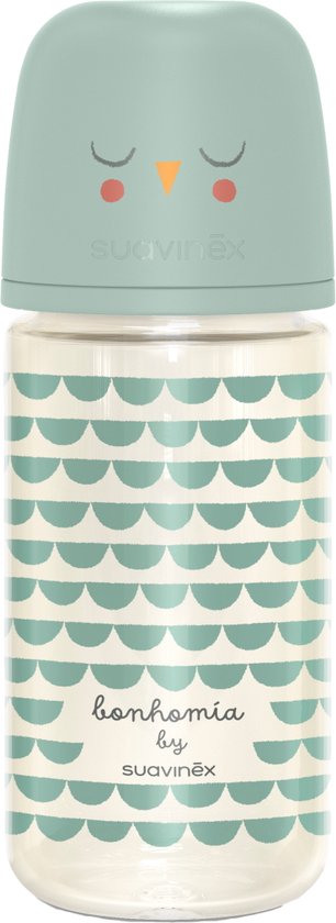 Babyflesje - Suavinex Bonhomia Feather Green 240 ml Glazen Fles SXSBX5079822