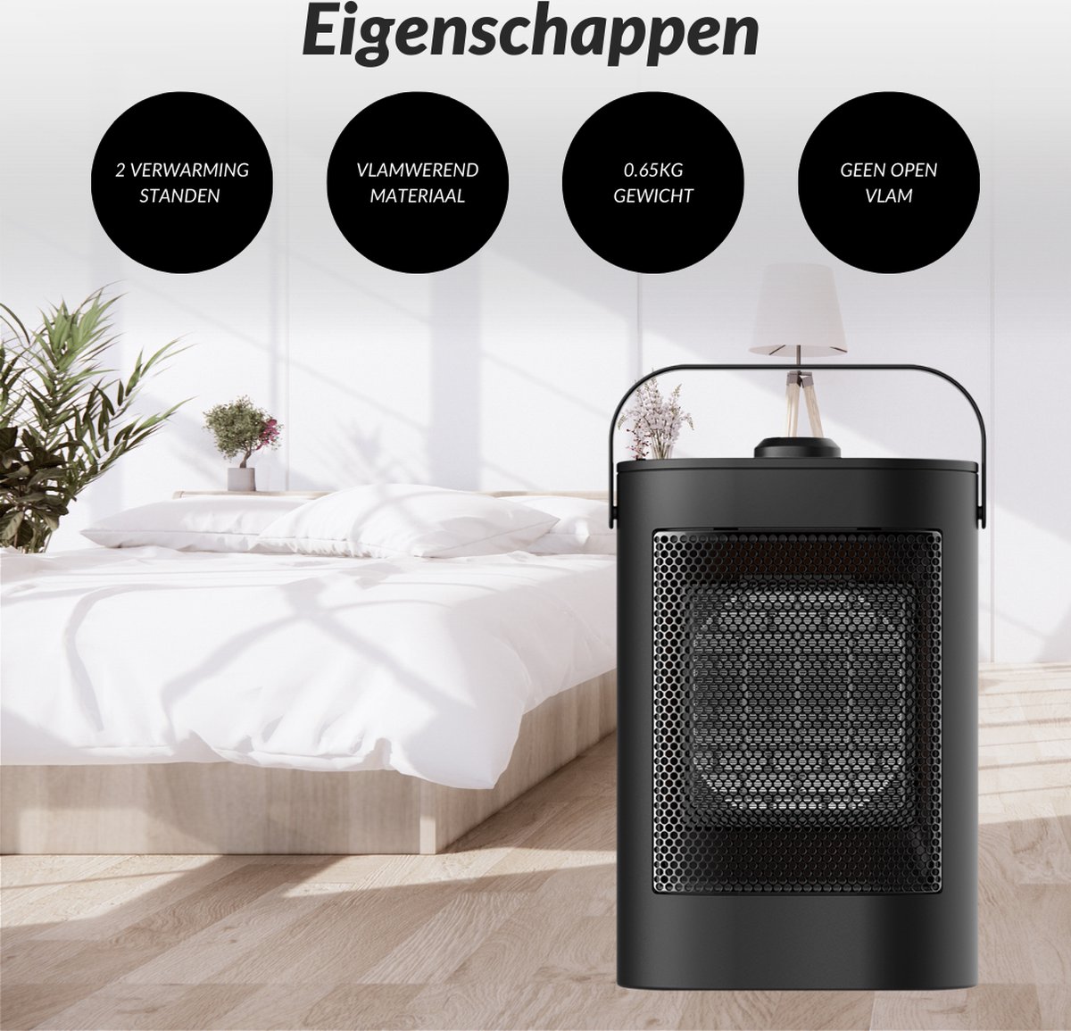 Elektrische Kachel - Keramische Verwarming - Energiezuinige Heater - Ventilatorkachel met Thermostaat - Terrasverwarmer - 750/1500W - Zwart – foto 7