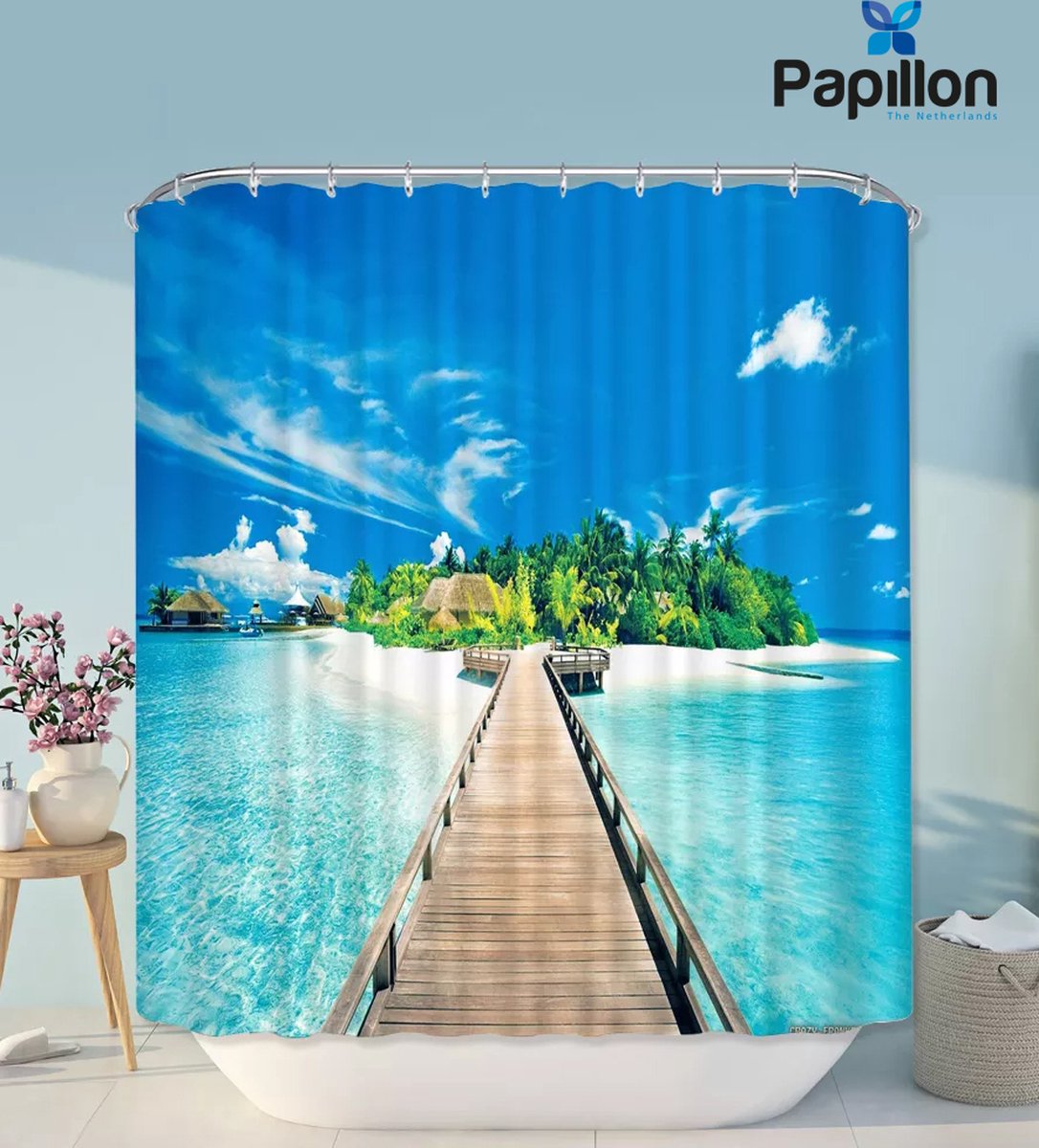 Papillon Douchegordijn - Textiel - Waterafstotend - 180x200 - Paradijs Steiger