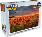 Puzzel Zonsondergang - Klaprozen - Rood - Bloemen - Veld - Natuur - Legpuzzel - Puzzel 500 stukjes