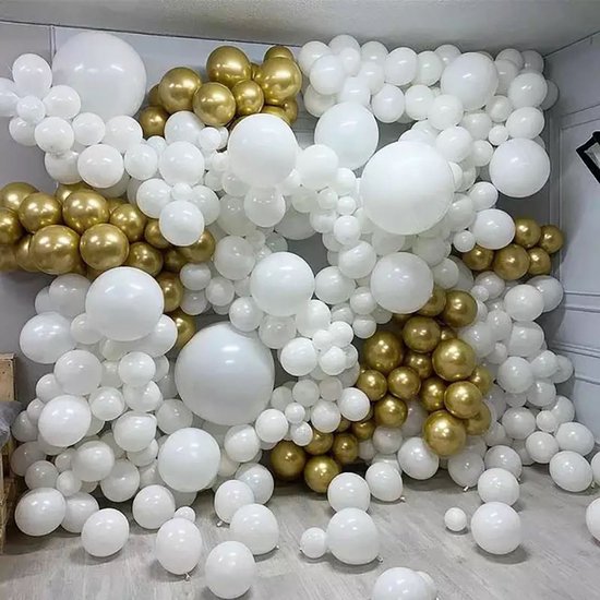 Baloba® BallonnenBoog Goud Wit - Versiering met Papieren Confetti Ballonnen - Verjaardag Bruiloft Versiering - 90 Helium Ballonnen